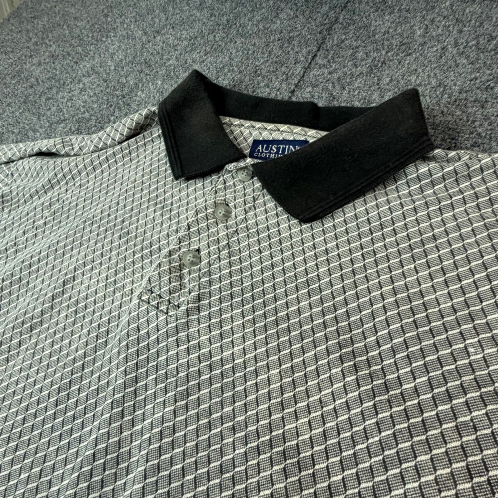VTG Austin Clothing Co Mens Size Large Polo Shirt Grey Diamond Geometric Cotton